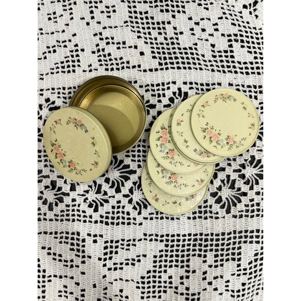 🌸✨ Vintage Floral Coaster Set with Tin ✨🌸